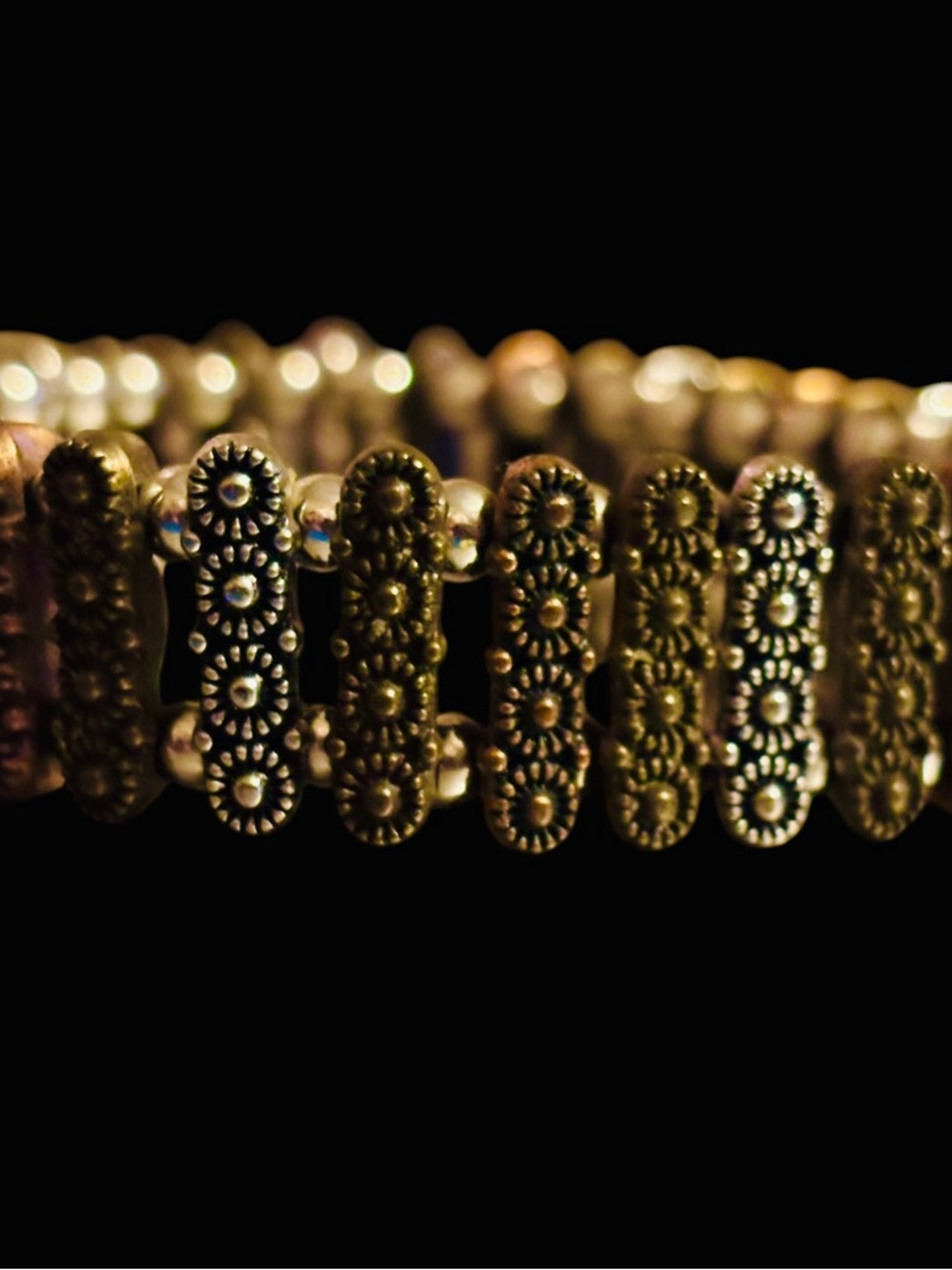 Silver tone and copper Floral Bar Stretch Bracelet -